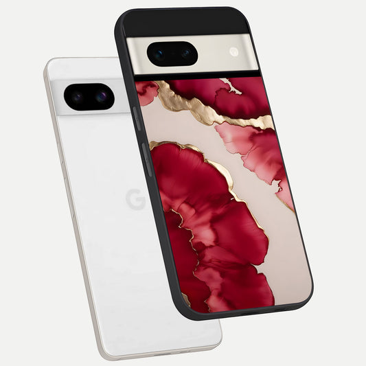  Pink And White Marble phone case For Google Pixel 7A showing premium glass back cover with detailed artwork