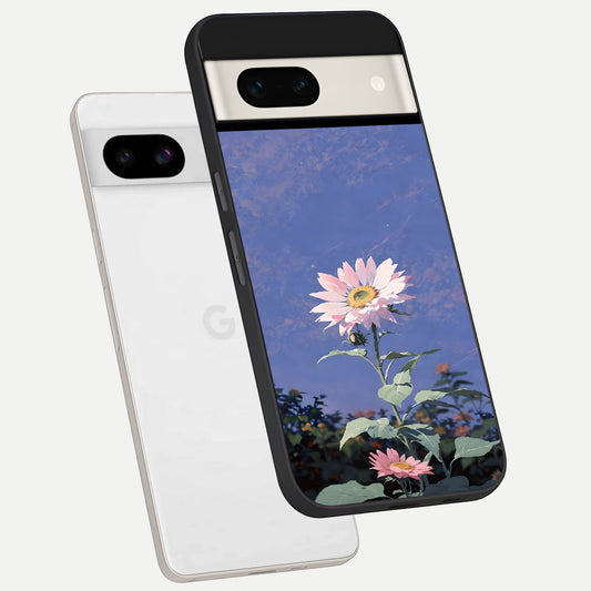  Pink Shells Outline phone case For Google Pixel 7A showing premium glass back cover with detailed artwork