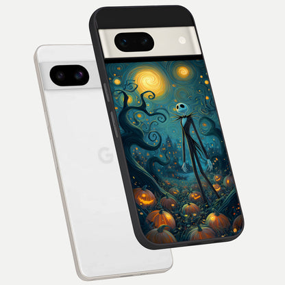  Pumpkin Moonlight Tale phone case For Google Pixel 7A showing premium glass back cover with detailed artwork