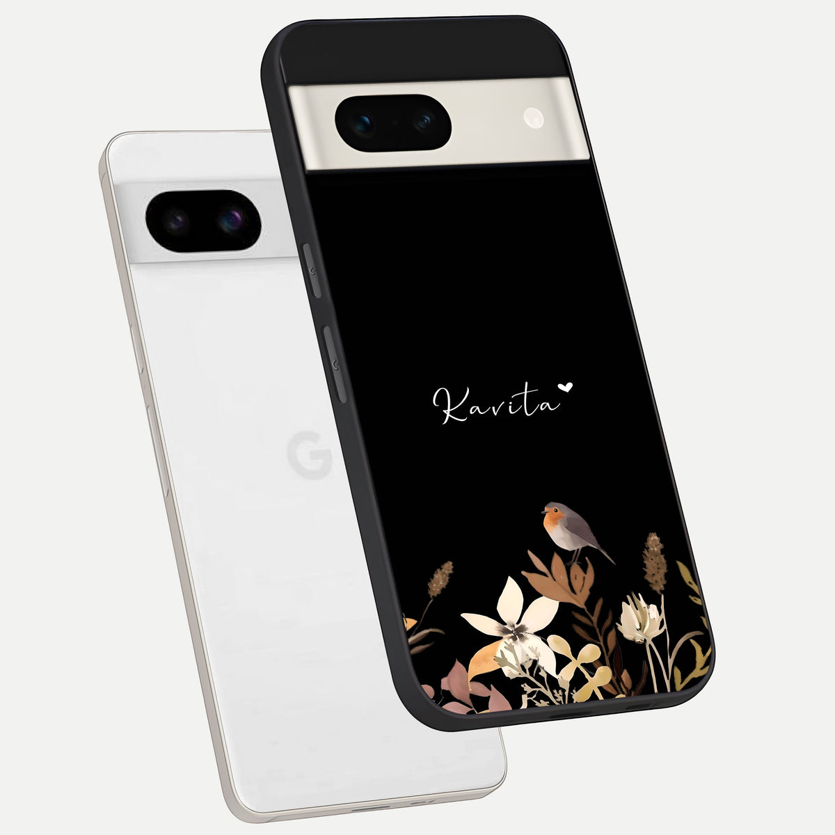  Quiet Garden Tune Custom Name phone case For Google Pixel 7A showing premium glass back cover with detailed artwork