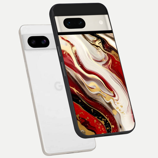  Red And White Marble phone case For Google Pixel 7A showing premium glass back cover with detailed artwork
