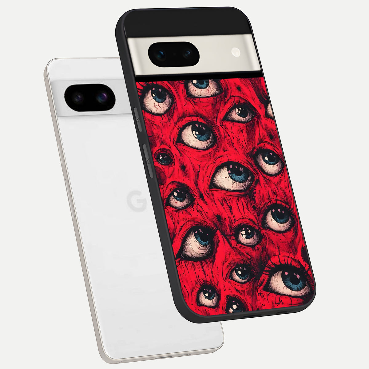  Red Eyes Pattern phone case For Google Pixel 7A showing premium glass back cover with detailed artwork