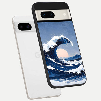  Rising Tide Power phone case For Google Pixel 7A showing premium glass back cover with detailed artwork