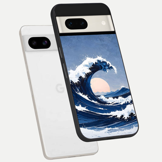  Rising Tide Power phone case For Google Pixel 7A showing premium glass back cover with detailed artwork