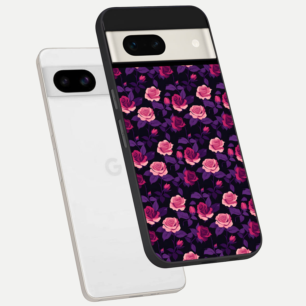  Rose Garden Twilight phone case For Google Pixel 7A showing premium glass back cover with detailed artwork