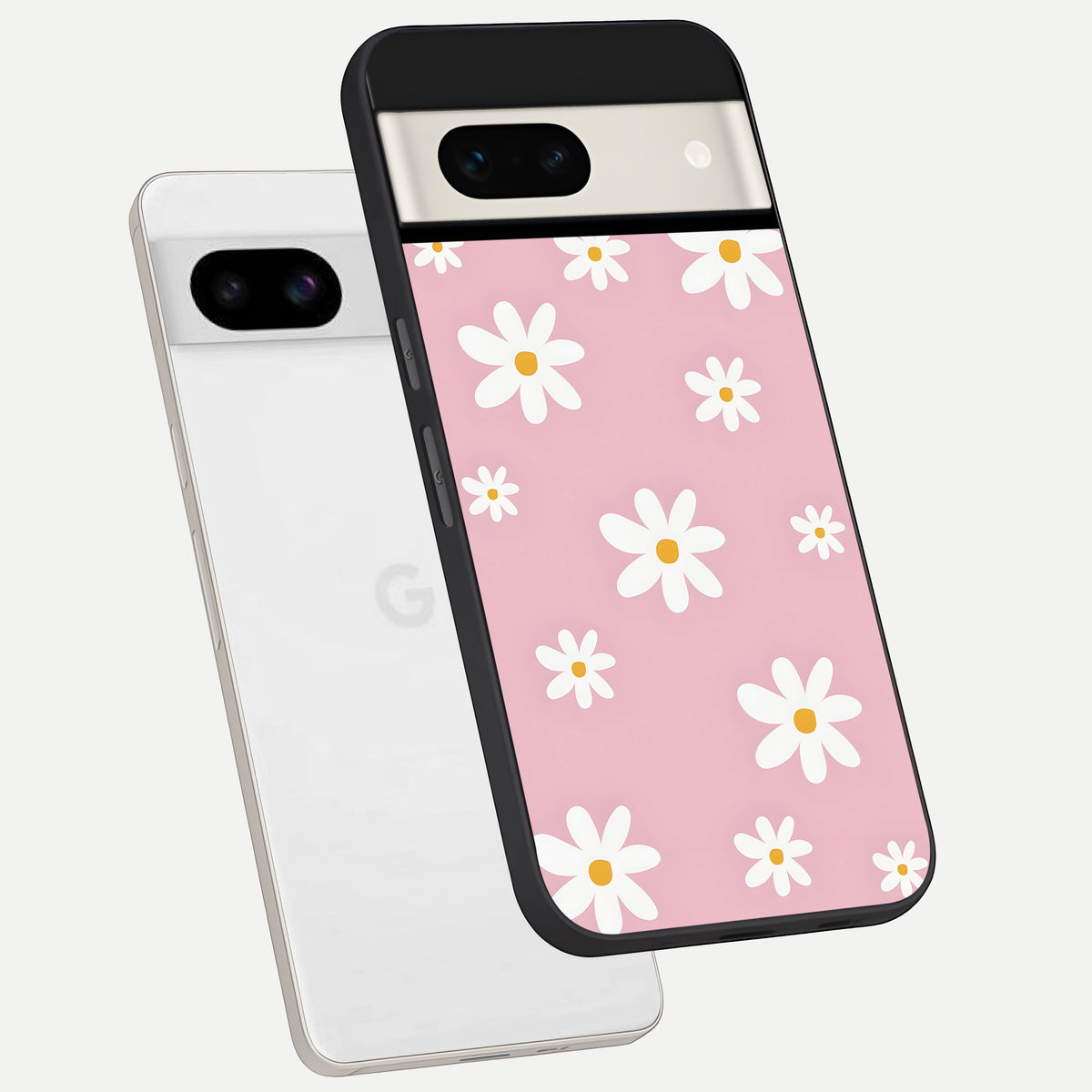  Soft Daisy Bliss phone case For Google Pixel 7A showing premium glass back cover with detailed artwork