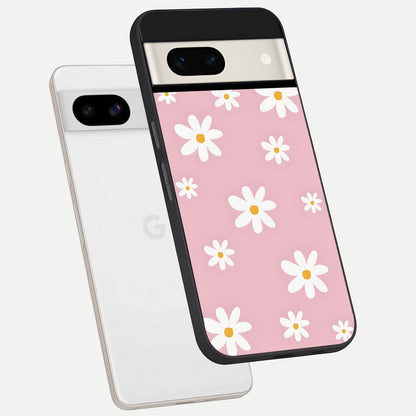  Soft Daisy Bliss phone case For Google Pixel 7A showing premium glass back cover with detailed artwork