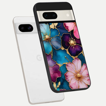  Sparkle Floral phone case For Google Pixel 7A showing premium glass back cover with detailed artwork
