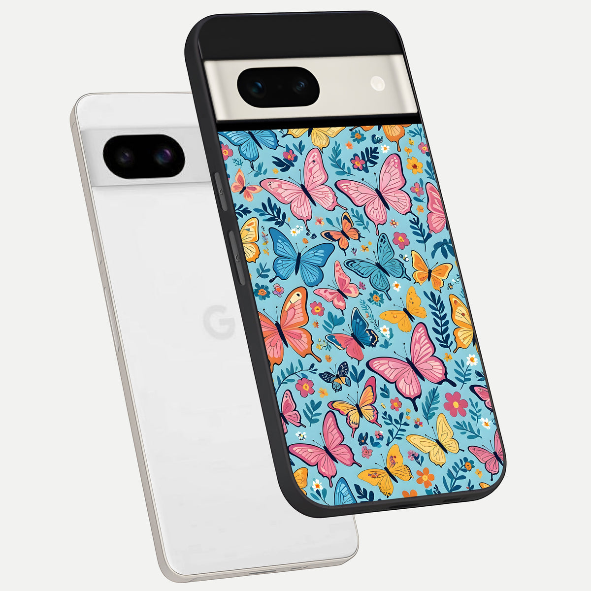  Spring Wing Garden phone case For Google Pixel 7A showing premium glass back cover with detailed artwork