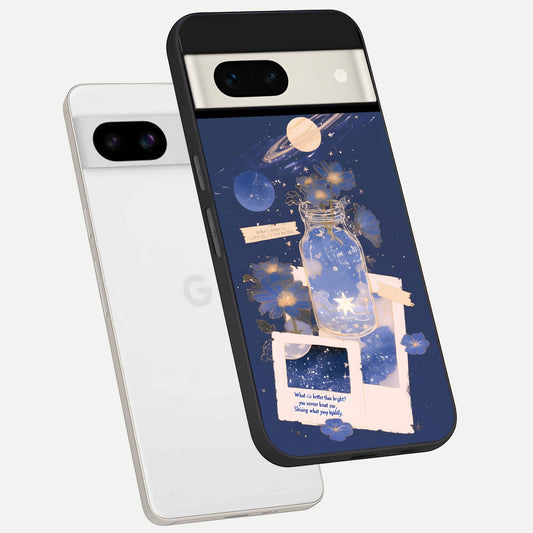  Starlit Cosmic Jar phone case For Google Pixel 7A showing premium glass back cover with detailed artwork