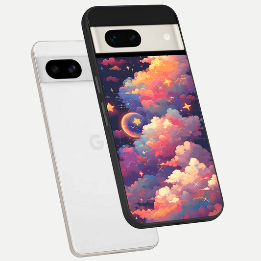  Starlit Dream Clouds phone case For Google Pixel 7A showing premium glass back cover with detailed artwork