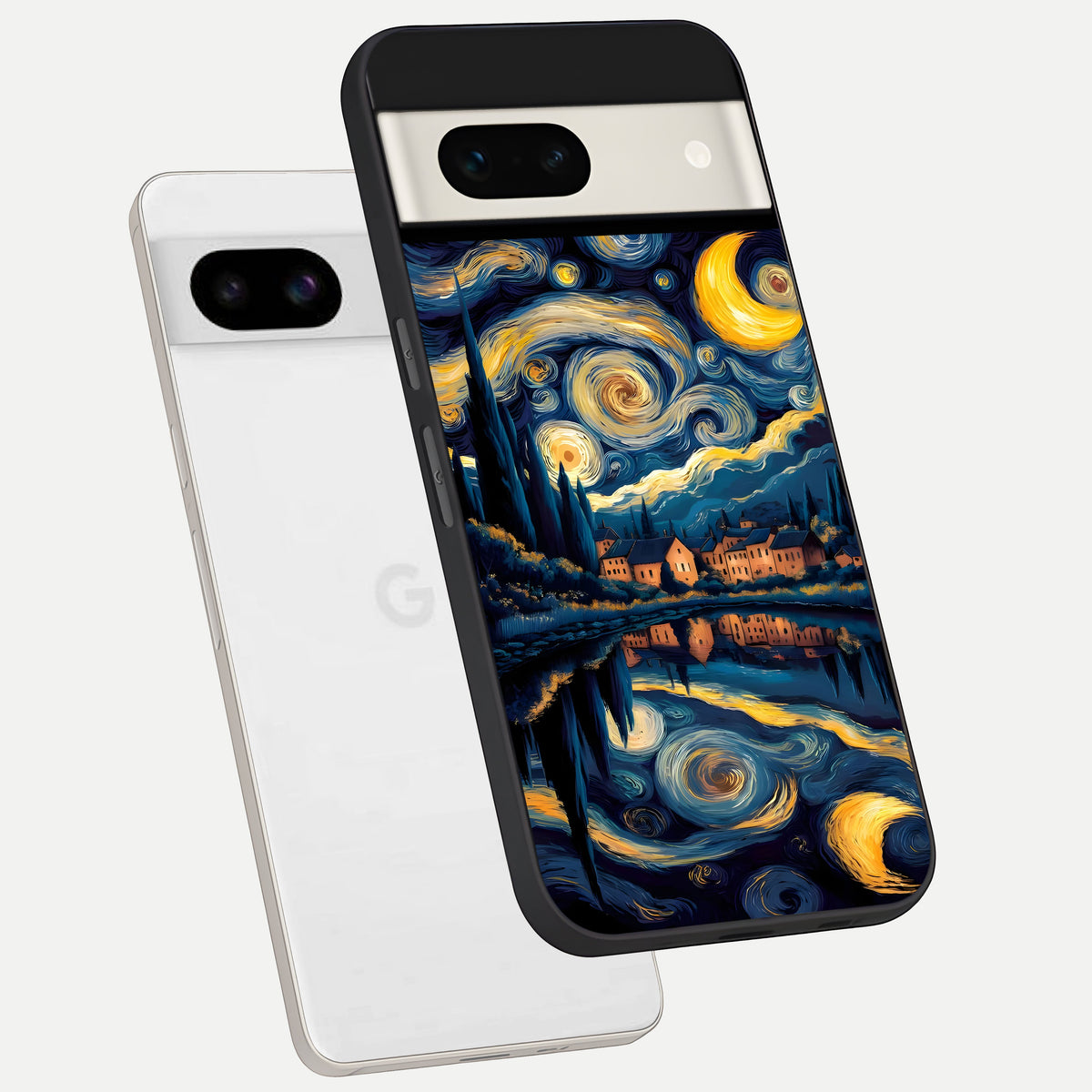 Starry Sky Serenity phone case For Google Pixel 7A showing premium glass back cover with detailed artwork