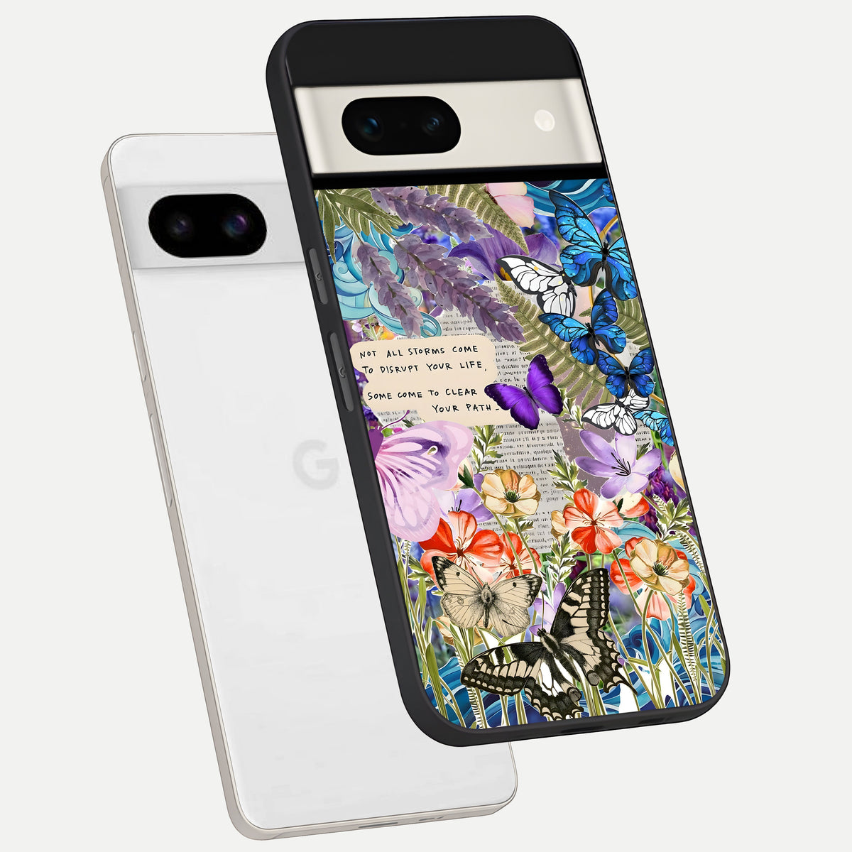  Storm Path Bloom phone case For Google Pixel 7A showing premium glass back cover with detailed artwork