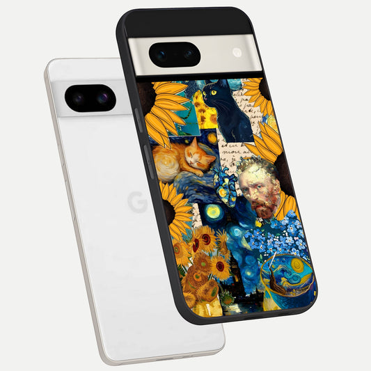  Sunflower Chic Mood Custom Name phone case For Google Pixel 7A showing premium glass back cover with detailed artwork