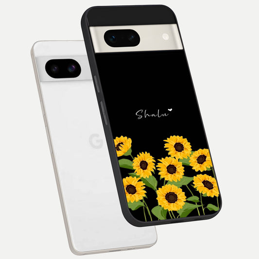  Sunflower Sky Bloom phone case For Google Pixel 7A showing premium glass back cover with detailed artwork
