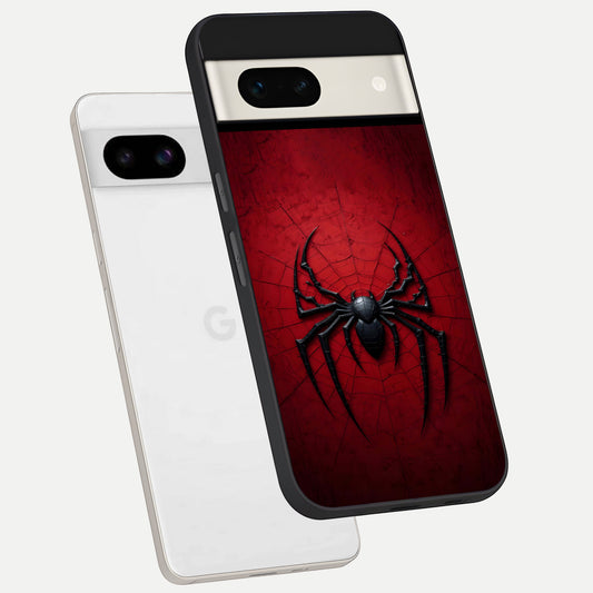  Superhero Web Emblem phone case For Google Pixel 7A showing premium glass back cover with detailed artwork