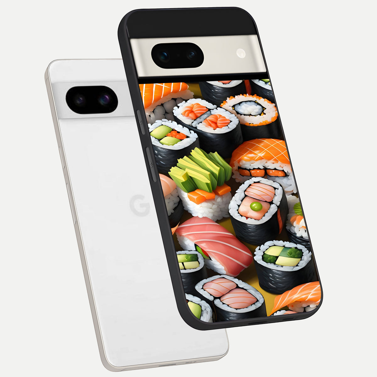  Sushi Food Pattern phone case For Google Pixel 7A showing premium glass back cover with detailed artwork