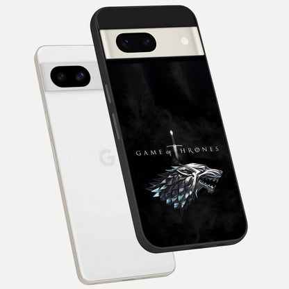 Throne Wolf Legacy phone case For Google Pixel 7A showing premium glass back cover with detailed artwork