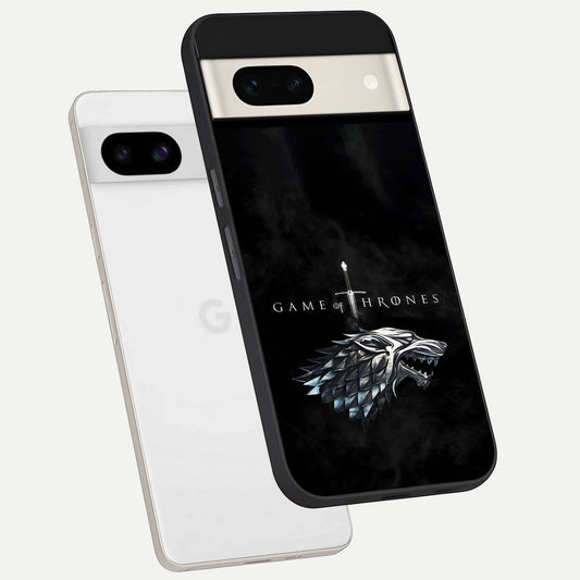  Throne Wolf Legacy phone case For Google Pixel 7A showing premium glass back cover with detailed artwork