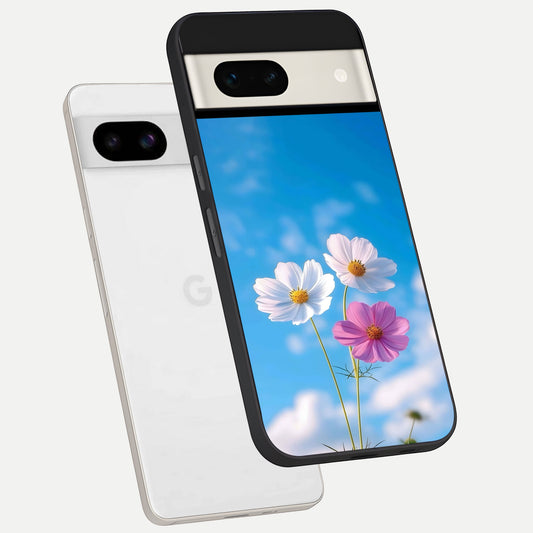  Tripple Flowers With Sky phone case For Google Pixel 7A showing premium glass back cover with detailed artwork