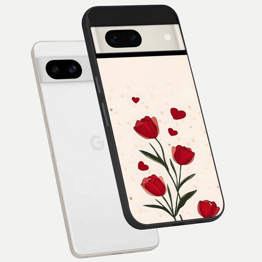  Tulip With Heart phone case For Google Pixel 7A showing premium glass back cover with detailed artwork
