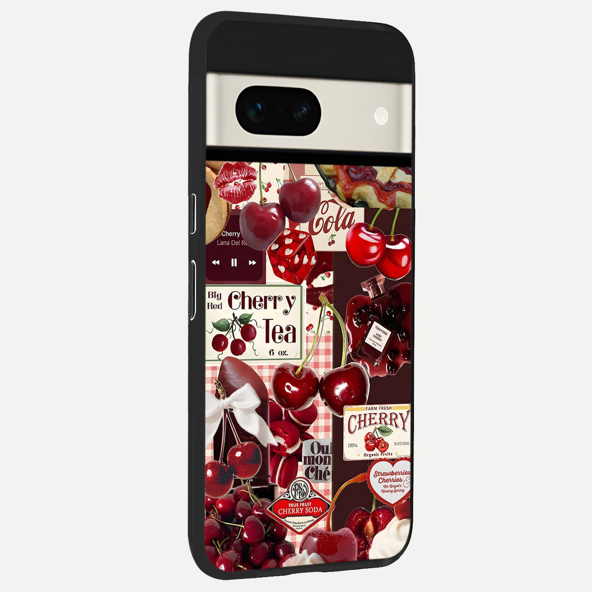  Aesthetic Cherry Tea back cover For Google Pixel 7A slim fit glass case with vibrant aesthetic design