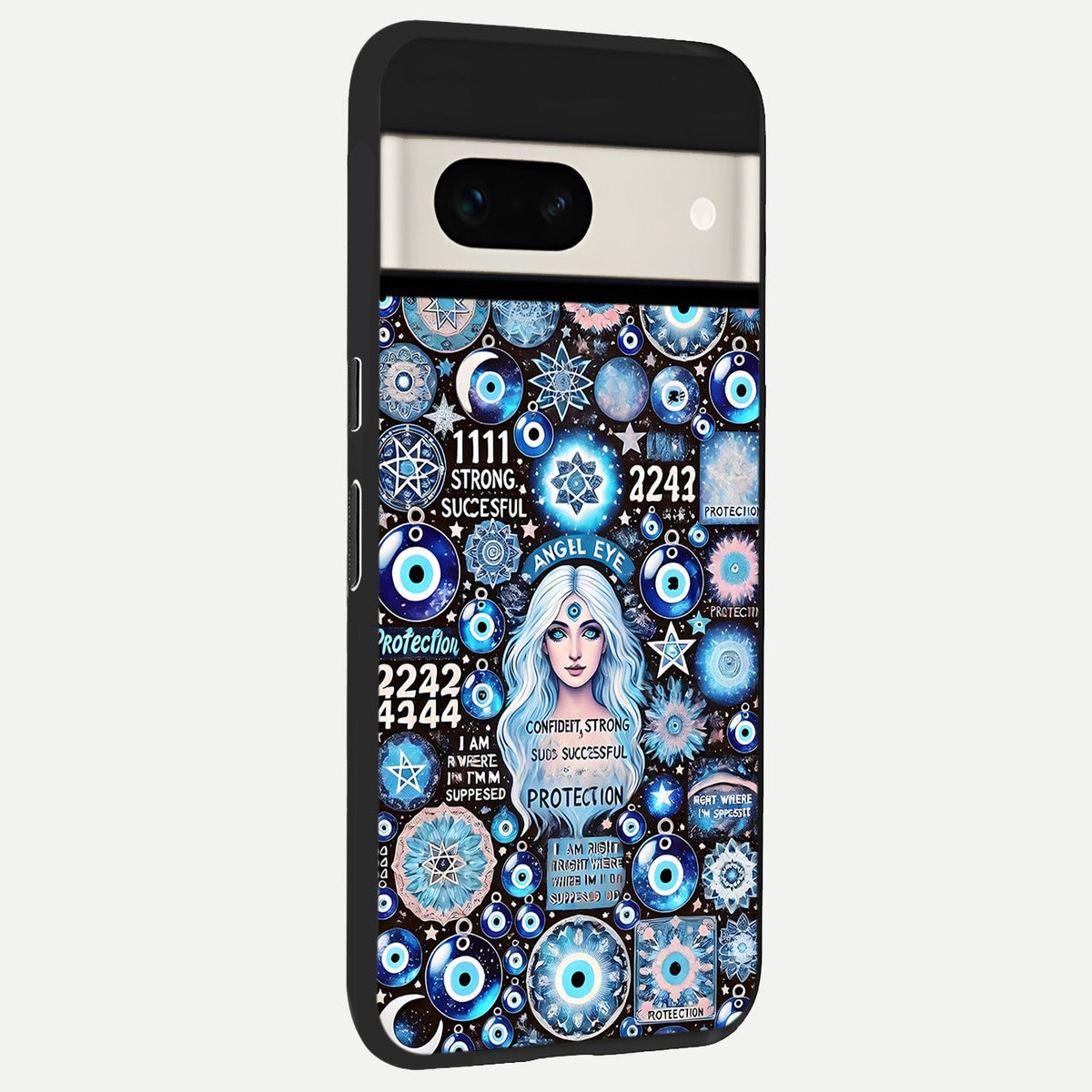  Angel Aura Shield back cover For Google Pixel 7A slim fit glass case with vibrant aesthetic design