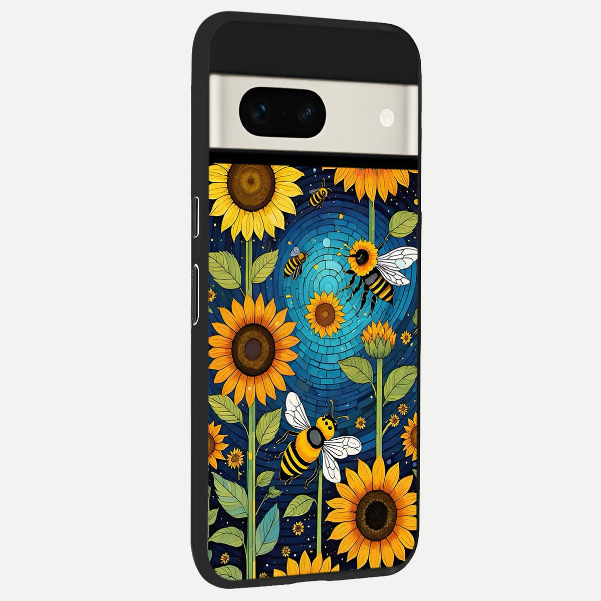  Bees And Sunflowers back cover For Google Pixel 7A slim fit glass case with vibrant aesthetic design