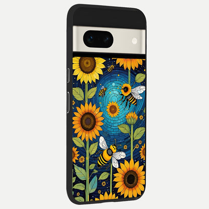  Bees And Sunflowers back cover For Google Pixel 7A slim fit glass case with vibrant aesthetic design