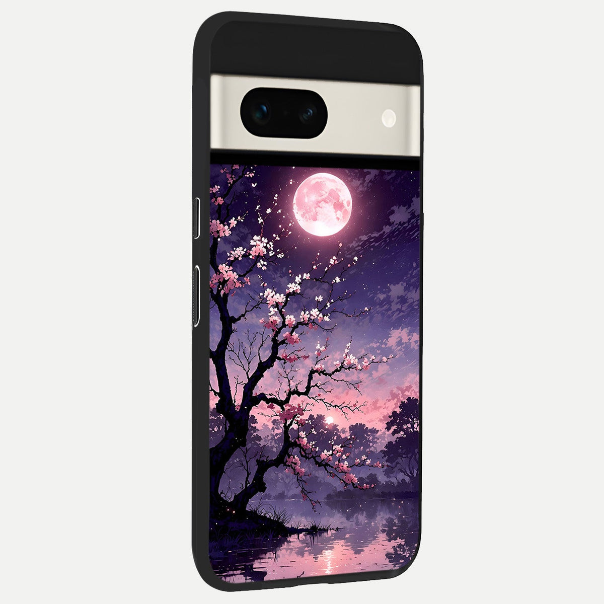  Blossom Pink Moon back cover For Google Pixel 7A slim fit glass case with vibrant aesthetic design