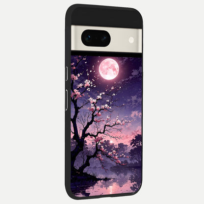  Blossom Pink Moon back cover For Google Pixel 7A slim fit glass case with vibrant aesthetic design