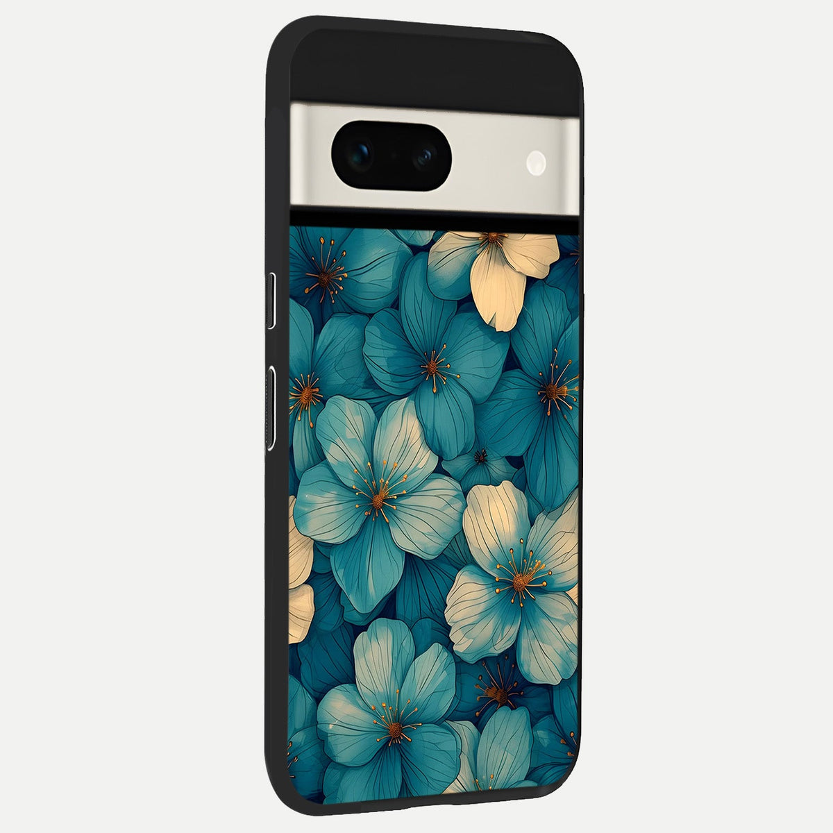  Blue Shade Floral back cover For Google Pixel 7A slim fit glass case with vibrant aesthetic design