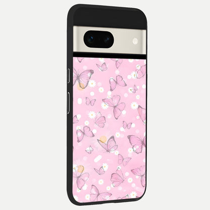  Blush Butterfly Garden back cover For Google Pixel 7A slim fit glass case with vibrant aesthetic design