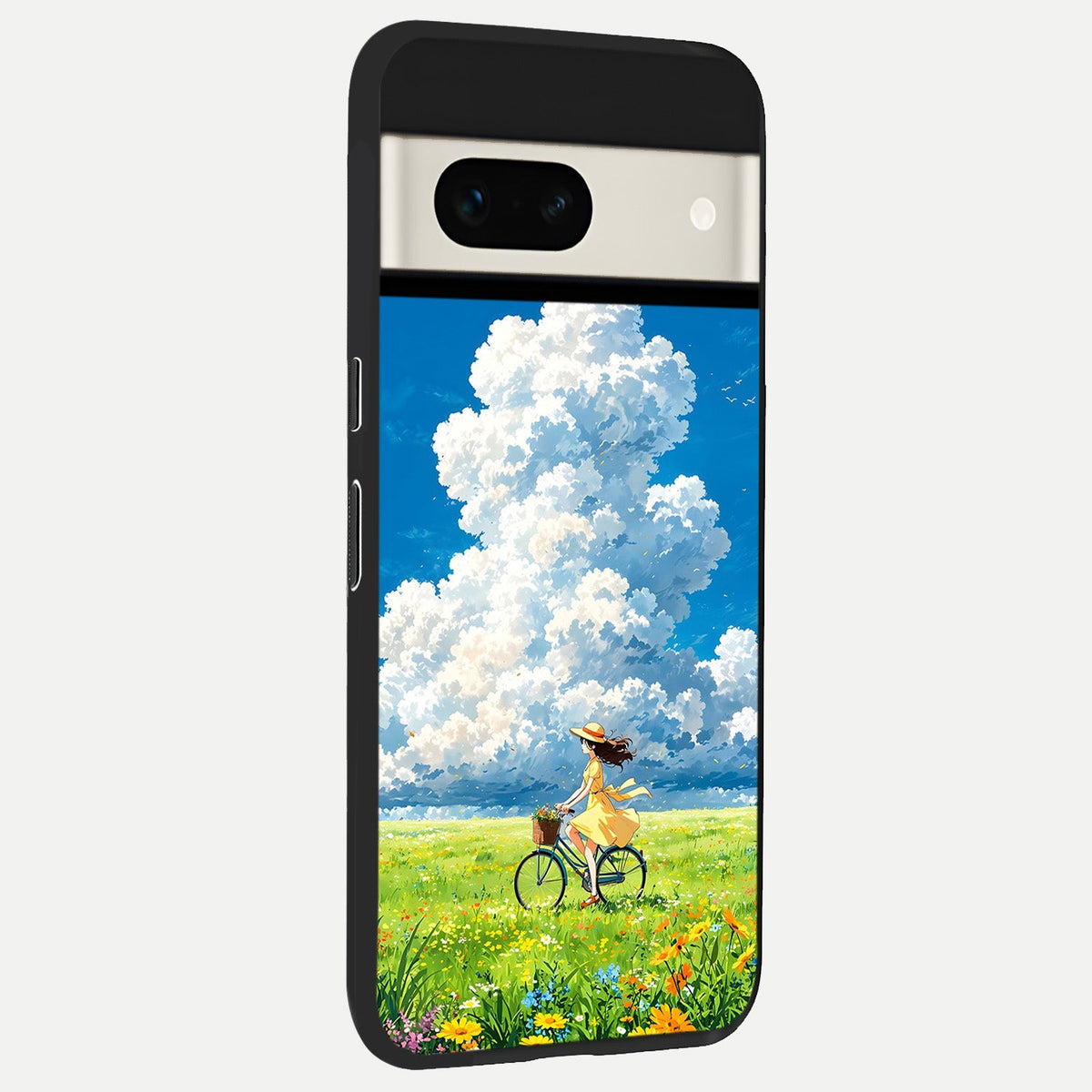  Breezy Meadow Ride back cover For Google Pixel 7A slim fit glass case with vibrant aesthetic design