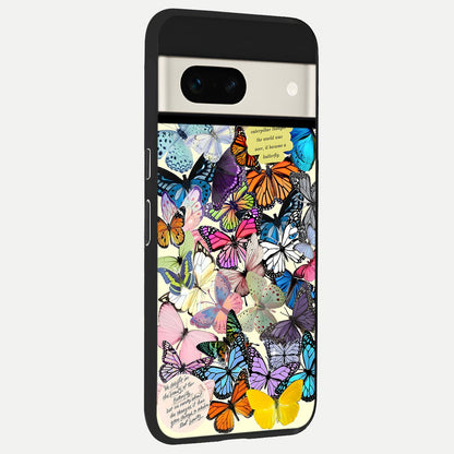  Butterflies Petal Dream back cover For Google Pixel 7A slim fit glass case with vibrant aesthetic design