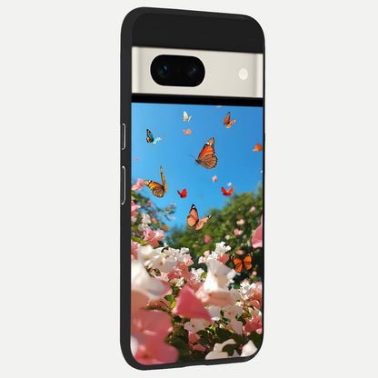  Butterflies In Bloom Sky back cover For Google Pixel 7A slim fit glass case with vibrant aesthetic design