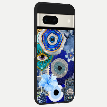  Celestial Blue Vision back cover For Google Pixel 7A slim fit glass case with vibrant aesthetic design