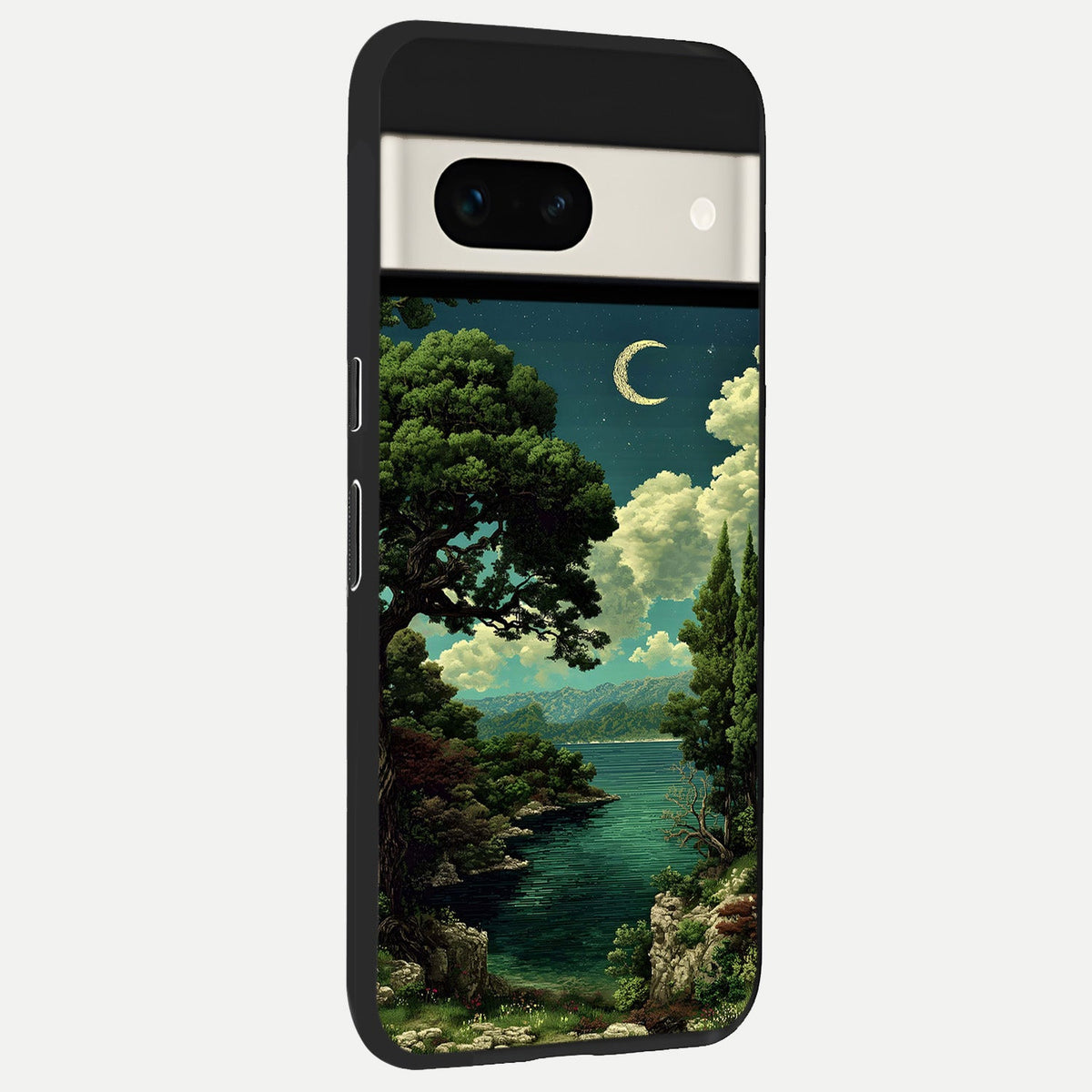  Celestial Lake Peace back cover For Google Pixel 7A slim fit glass case with vibrant aesthetic design