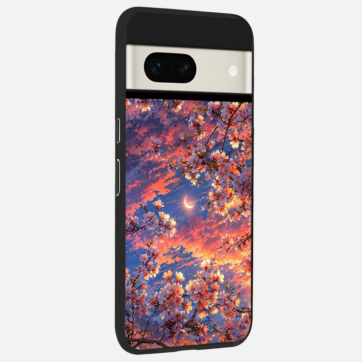  Celestial Sakura Sunset back cover For Google Pixel 7A slim fit glass case with vibrant aesthetic design