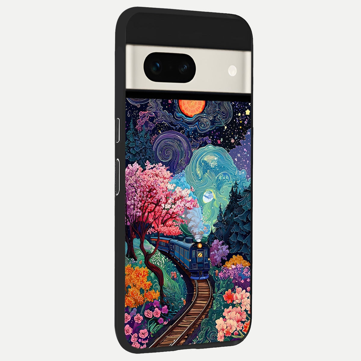  Celestial Train Journey back cover For Google Pixel 7A slim fit glass case with vibrant aesthetic design