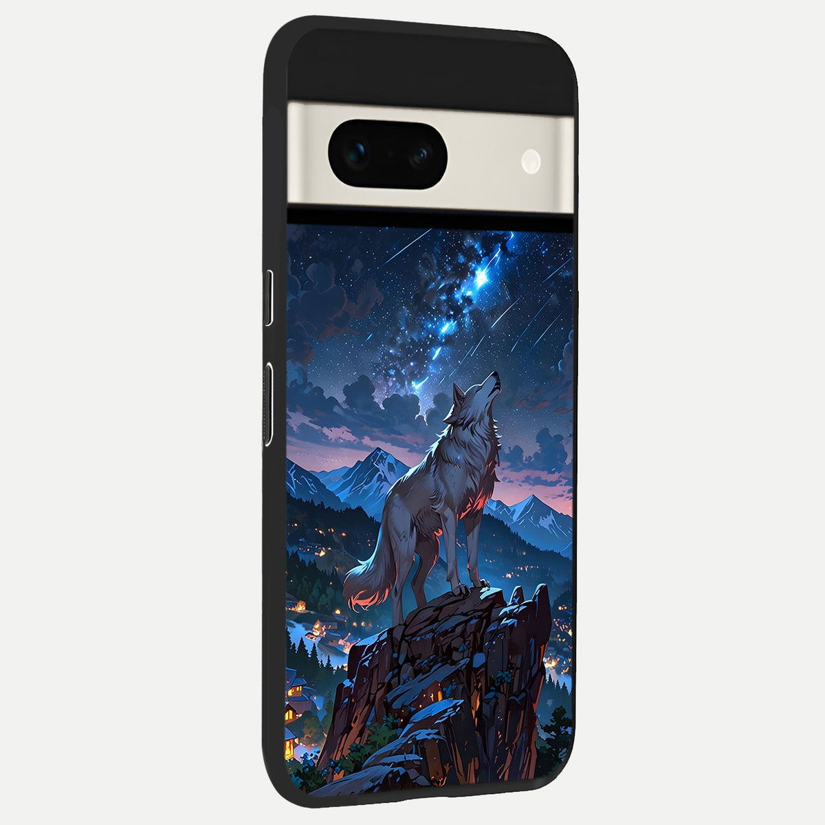  Celestial Wolf Howl back cover For Google Pixel 7A slim fit glass case with vibrant aesthetic design