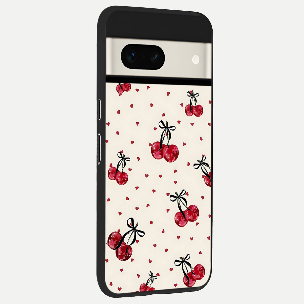  Cherry Heart Bow back cover For Google Pixel 7A slim fit glass case with vibrant aesthetic design