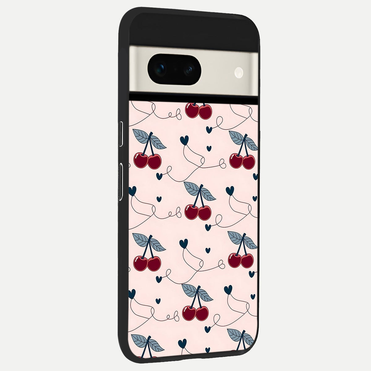  Cherry Heart Line back cover For Google Pixel 7A slim fit glass case with vibrant aesthetic design