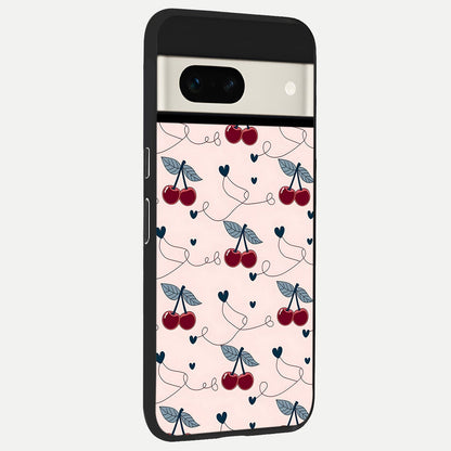  Cherry Heart Line back cover For Google Pixel 7A slim fit glass case with vibrant aesthetic design
