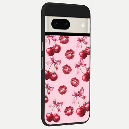  Cherry With Lips back cover For Google Pixel 7A slim fit glass case with vibrant aesthetic design