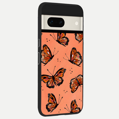  Coral Wing Butterfly back cover For Google Pixel 7A slim fit glass case with vibrant aesthetic design