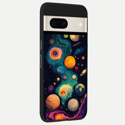  Cosmic Planet Journey back cover For Google Pixel 7A slim fit glass case with vibrant aesthetic design