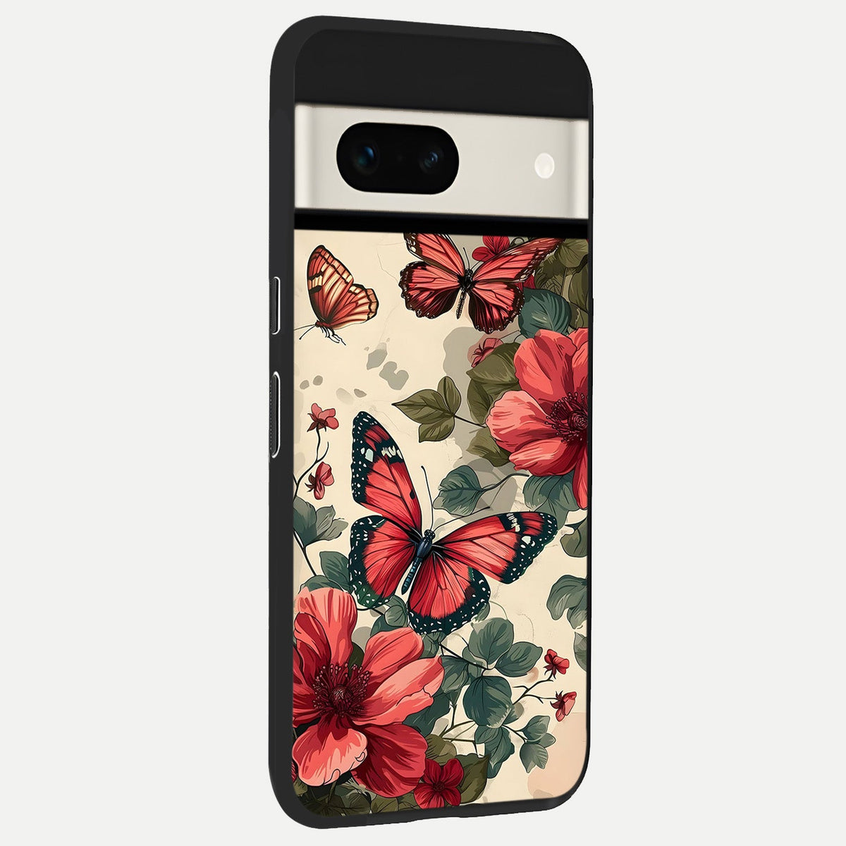  Crimson Butterfly Garden back cover For Google Pixel 7A slim fit glass case with vibrant aesthetic design
