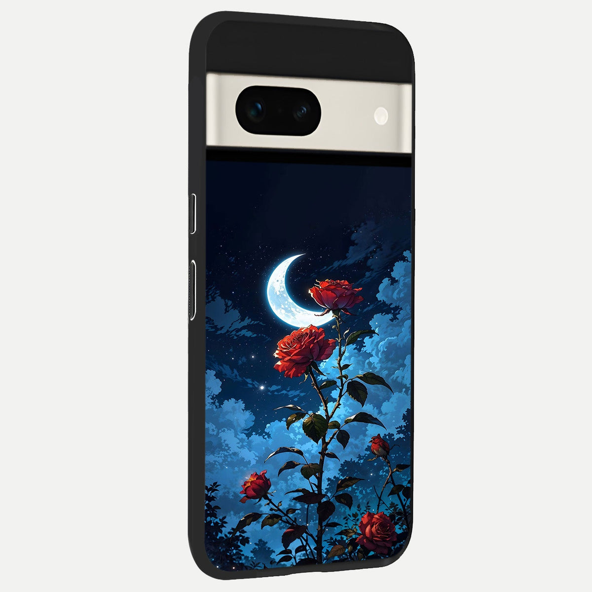  Crimson Rose Moon back cover For Google Pixel 7A slim fit glass case with vibrant aesthetic design
