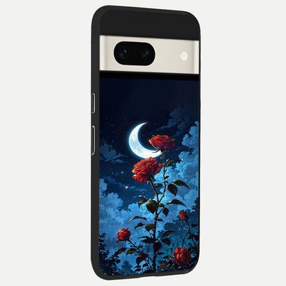  Crimson Rose Moon back cover For Google Pixel 7A slim fit glass case with vibrant aesthetic design